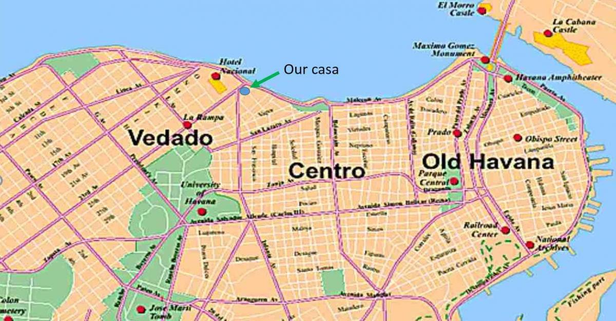 mapa de l'Havana, Cuba barri