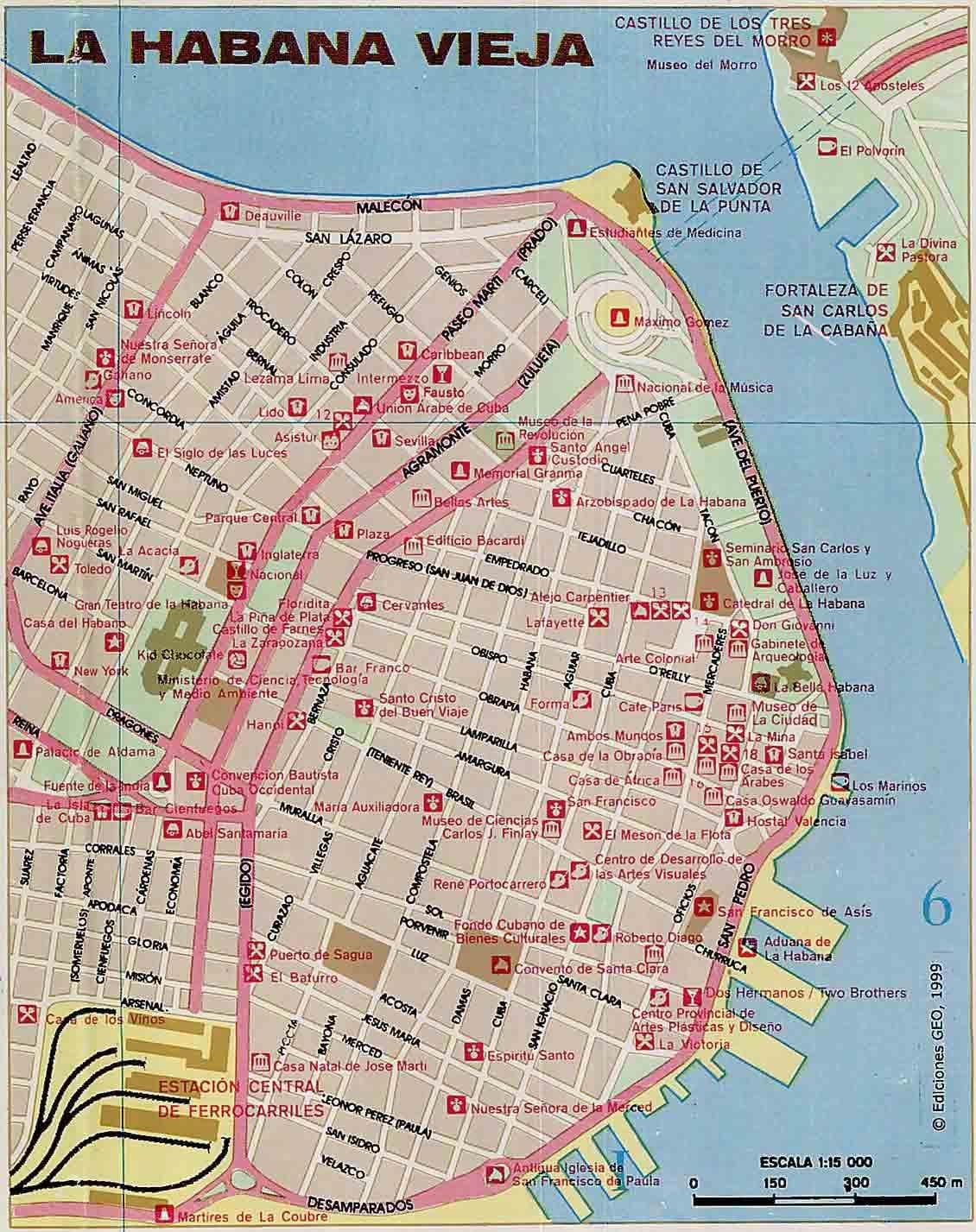antic de l'Havana, Cuba mapa